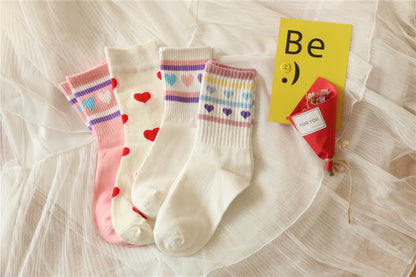 Lovely jacquard cotton socks heart tube socks breathable