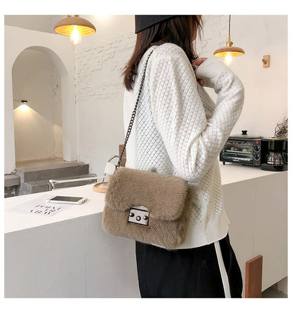 Faux Mink Small Square Bag Hand Carry One-Shoulder Messenger Bag