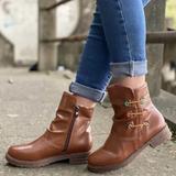 Round toe solid color short boots women's shoes