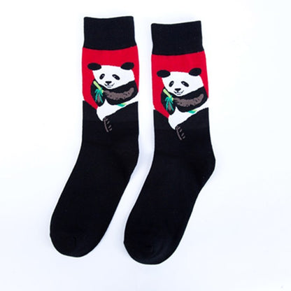 Happy tide socks, pandas, flowers and birds, colorful, high tube, casual cotton socks