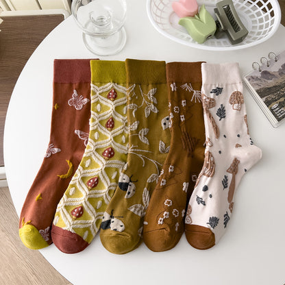 Retro Artistic Personality Flower Mushroom Tube Socks