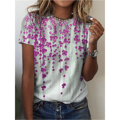 Floral Digital Printed Round Neck Short Sleeve T-shirt