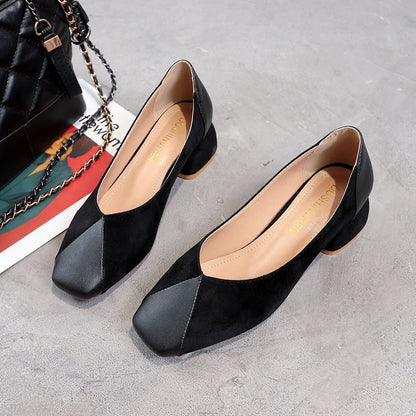 Mid-heel chunky heel slip-on shoes