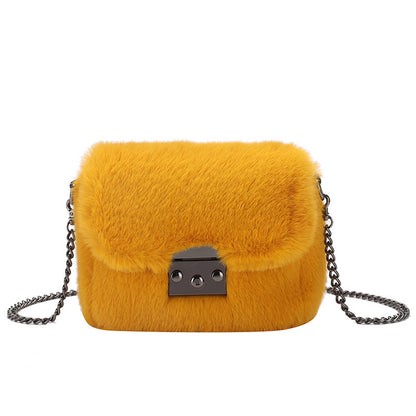 Faux Mink Small Square Bag Hand Carry One-Shoulder Messenger Bag