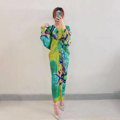Sanzhai Pleated Summer New Bat Sleeves Loose Cover Meat Reduce Age Large Medium Length Bottom Dress
