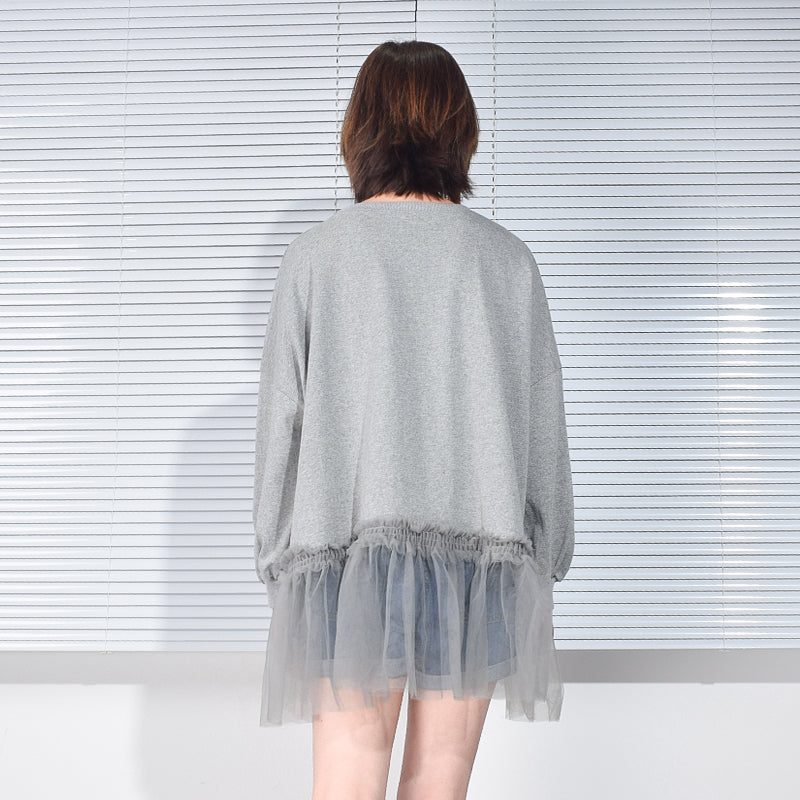 Splice Mesh Pleated Sweatshirt Diamond Set Women's Sweater Coat New Fashion Pullover