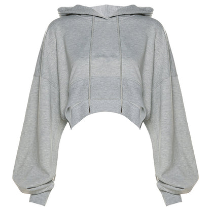 Autumn New Women's Fashion Long Sleeve Short Open Umbilical Relaxed Hoodie