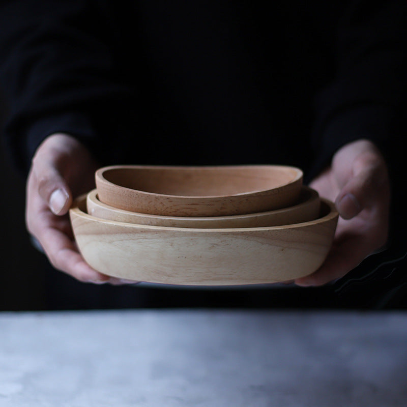 Rubber Wood Boat-shaped Oval Wooden Bowl Snack Breakfast Salad