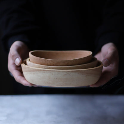 Rubber Wood Boat-shaped Oval Wooden Bowl Snack Breakfast Salad