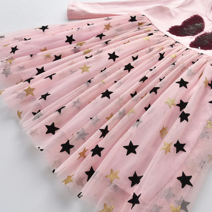 New 3-8 Girls Dress Butterfly Kids Long Sleeve Dresses Baby