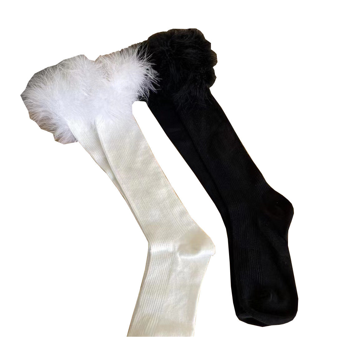 Feather Lace Cotton Mid-calf Length Socks Girl Calf Socks