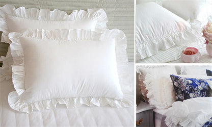 Pure White Lace Pillowcase Plain Handmade Pleated Cotton Ruffle