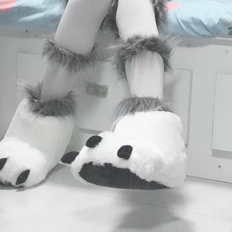 Cute Cartoon Bear Paw Plush Cotton Shoes With High Top And Anti-slip Heel