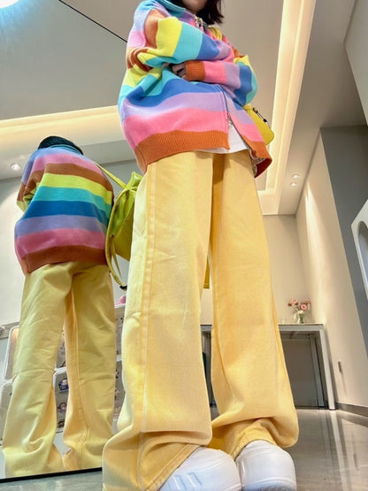 Women's Autumn Dopamine Color Retro Jeans Loose Casual Straight Leg Slimming Colored Pants