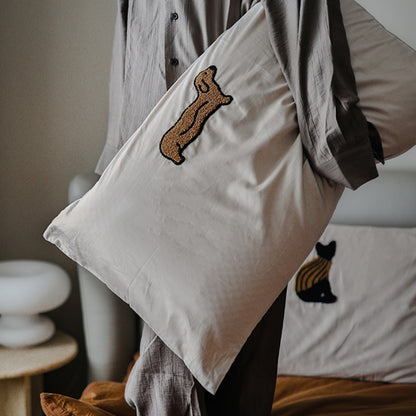 Milk Coffee Colored Plush Pure Cotton Three-dimensional Embroidery Pillowcase