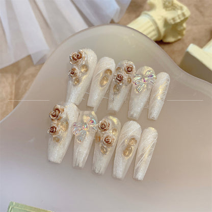 Premium Feel Camellia Nail Patch Bridal Handmade