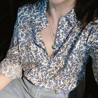 Niche Art Shirt Retro Blue Arabesque