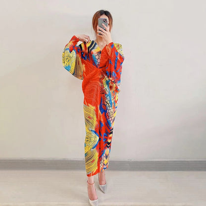Sanzhai Pleated Summer New Bat Sleeves Loose Cover Meat Reduce Age Large Medium Length Bottom Dress