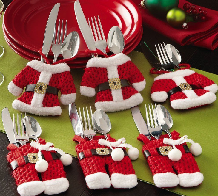 6 pcs New Year Holder Chirstmas Cutlery Knife Fork Cutlery Set Trousers Skirt 2021 Navidad Christmas Christmas Decorations for Home
