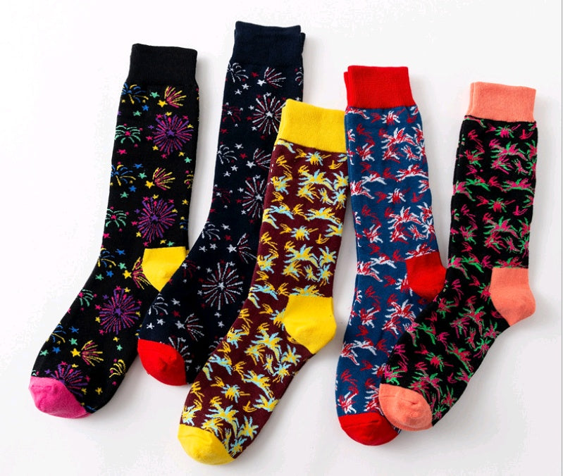 autumn and winter women's socks, tube art fireworks, national wind painting, female socks, cotton personality, colorful socks, female new