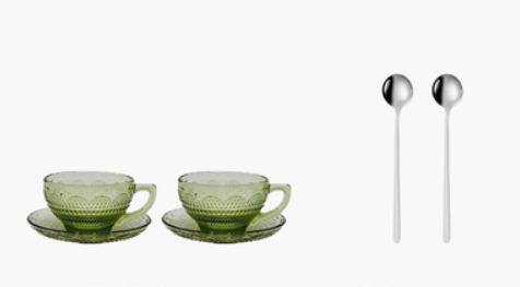 Glass Coffee Cup And Saucer Thick Heat-resistant Classical Flower Tea Cup Retro Color Ice Cream Cup