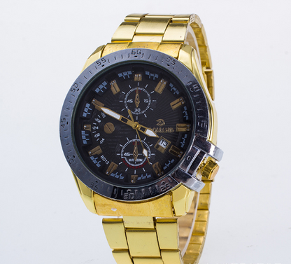 High grade fashionable steel belt, men's sports quartz watch, calendar, false three eye dial, foreign trade popular Watch