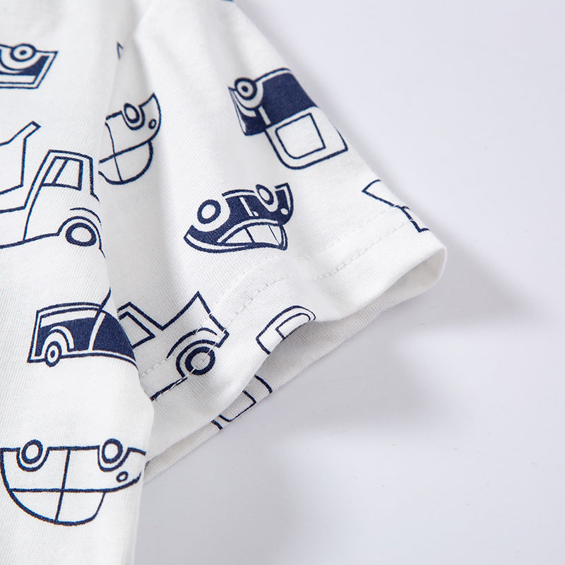 Children's Clothing Baby Car Full Print Children's Short Sleeve