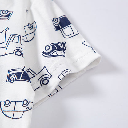 Children's Clothing Baby Car Full Print Children's Short Sleeve