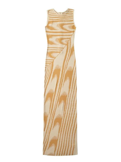 Hit Color Striped Dresses For Women Round Neck Sleeveless High Waist Slimming Dress Female Fashion Clothing
