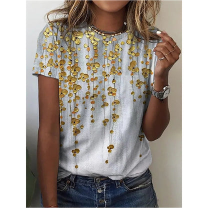 Floral Digital Printed Round Neck Short Sleeve T-shirt