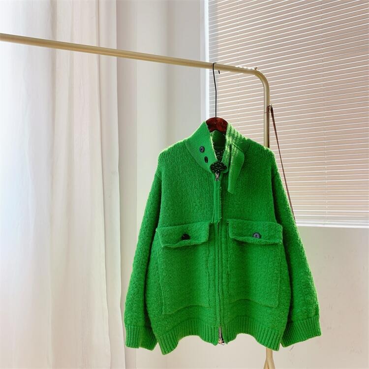 Retro Lazy Style Thickened Sweater Women's Coat New Loose Zipper Knitted Cardigan