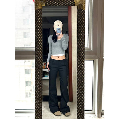 New Black Low Waist Slightly Flared Suit Pants Women's Slim Fit Drape
