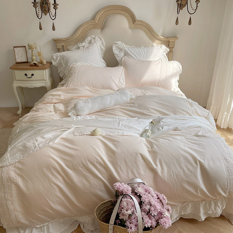 Princess Style Solid Color 60 Washed Long-staple Cotton Four-piece Quilt Cover Cotton Sheets