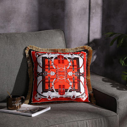 Double-sided Printed Fringe Pillow Sofa Cushion