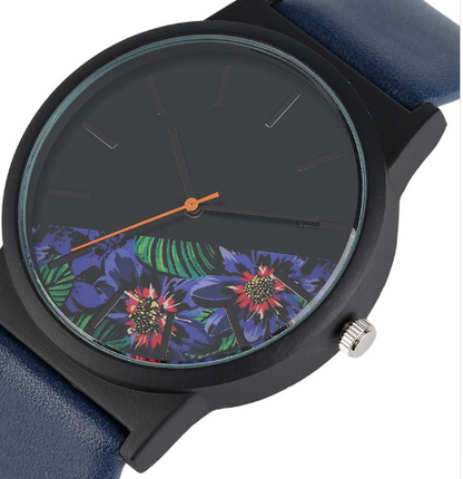 New half flower cut strap ladies watch Literary print quartz watch