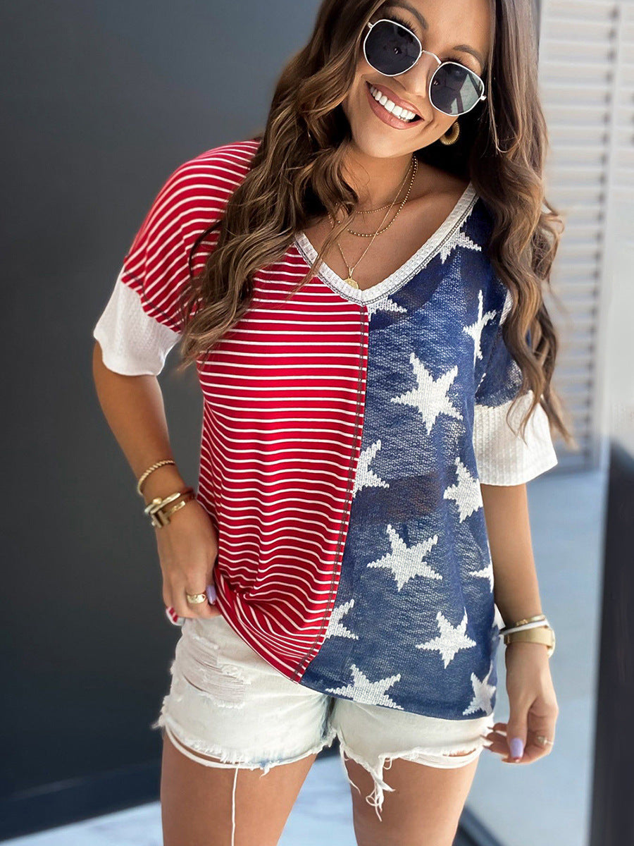 New Patchwork Striped XINGX Printed Short Sleeve Women