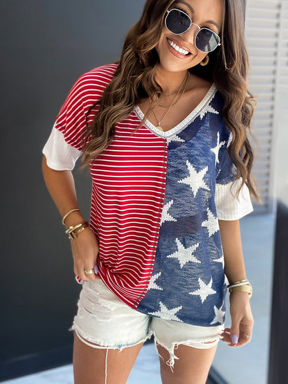 New Patchwork Striped XINGX Printed Short Sleeve Women