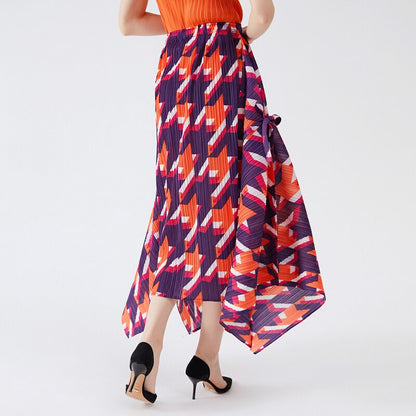 Miyake Pleated Skirts 2022 Spring Autumn Houndstooth A-line Skirt High Waist Fashion Pleated Loose Women Clothing
