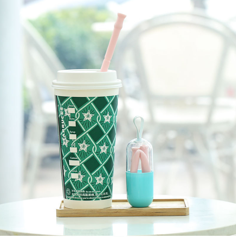 Folded silicone straw