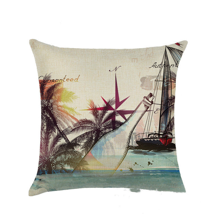 Sailing marine element linen pillowcase
