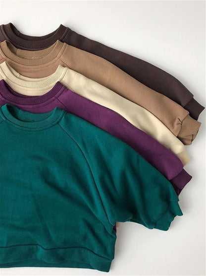 Children's Solid Color Loose Round Neck Sweater