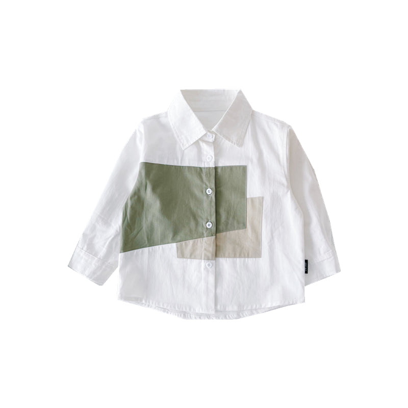 Children Boys Stitching Cotton Shirt Long Sleeves