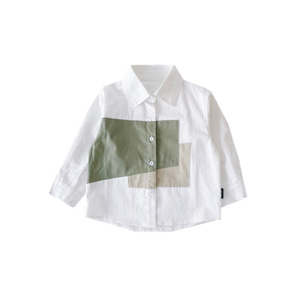 Children Boys Stitching Cotton Shirt Long Sleeves