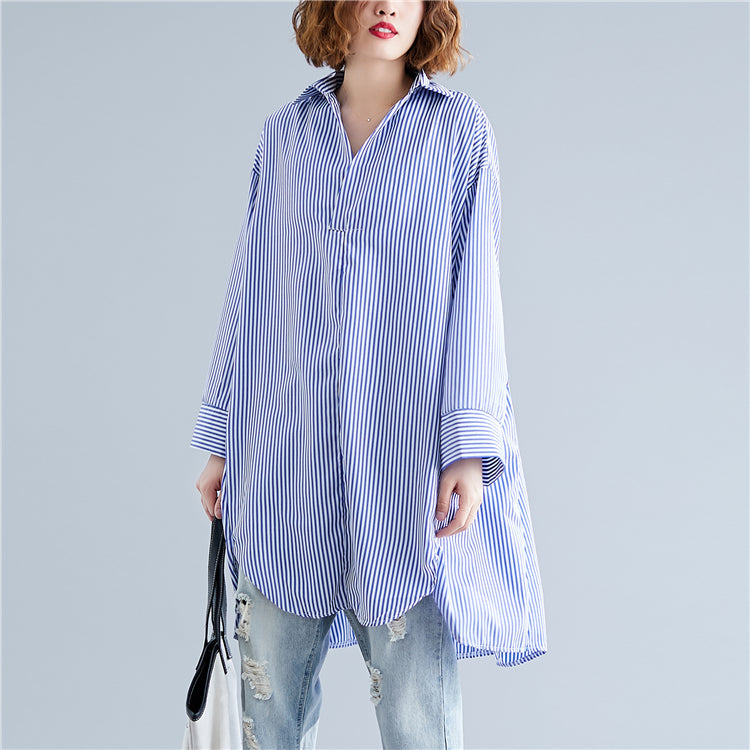 Plus Size Women's 200 Kg Autumn Coat Was Thin Striped Shirt Covering Meat