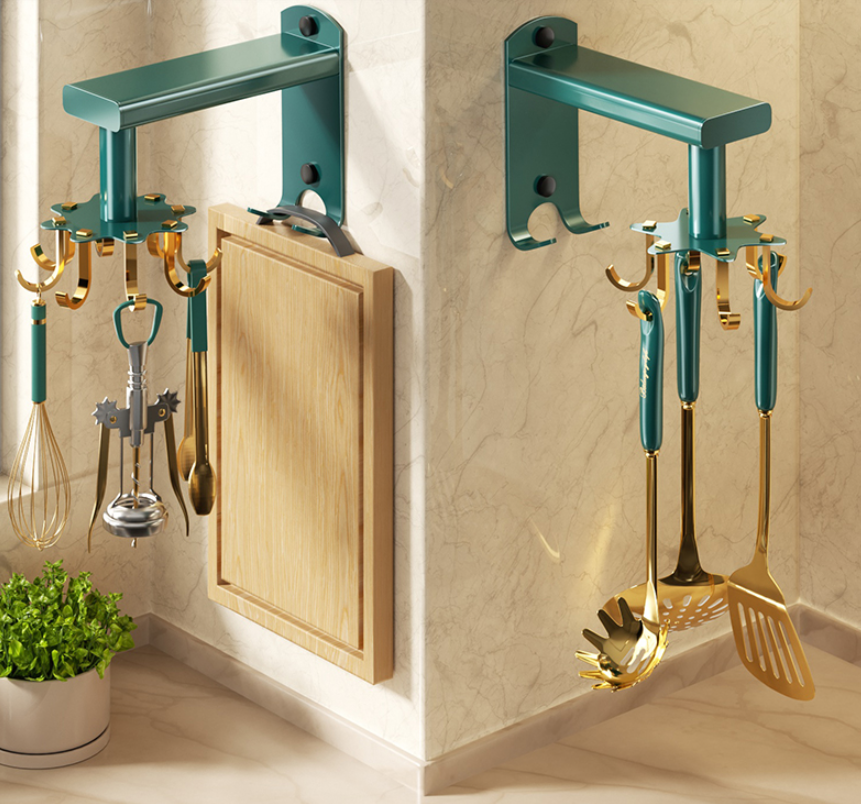 Kitchen Rotating Hook Spatula Shelf Wall Multifunctional Wall Hanging Storage Rack