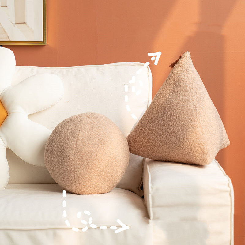 Nordic Style Triangle White Ball Bedside Solid Color Plush Pillow Cushion