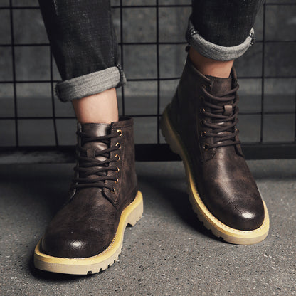 High-Top Shoes Mid-Cut British Style Men's Leather Shoes