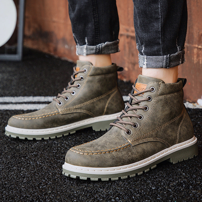 autumn new men's Martin boots trend high-top men's boots locomotive British men's shoes leather tooling boots students