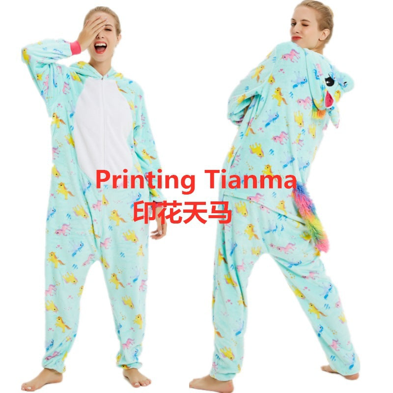 Flannel Cute Cartoon Animation Animal Pajamas Minotaur Elk Husky One-Piece Pajamas For Men And Women
