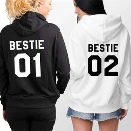 BESTIE 01 BESTIE 02 Printed Back Letter Hooded Sweater